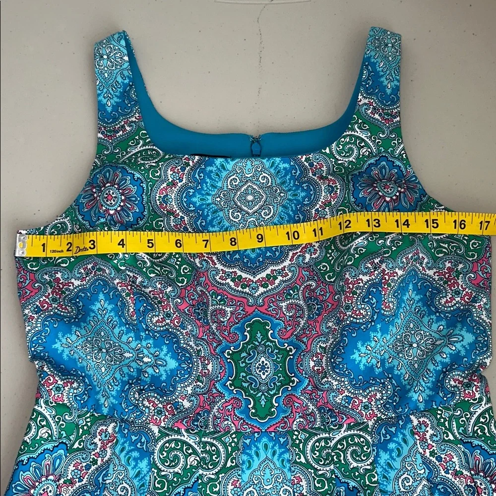 NWT  TALBOT Vibrant Blue and Green Paisley Midi Dress Size 6P - Picture 7 of 12